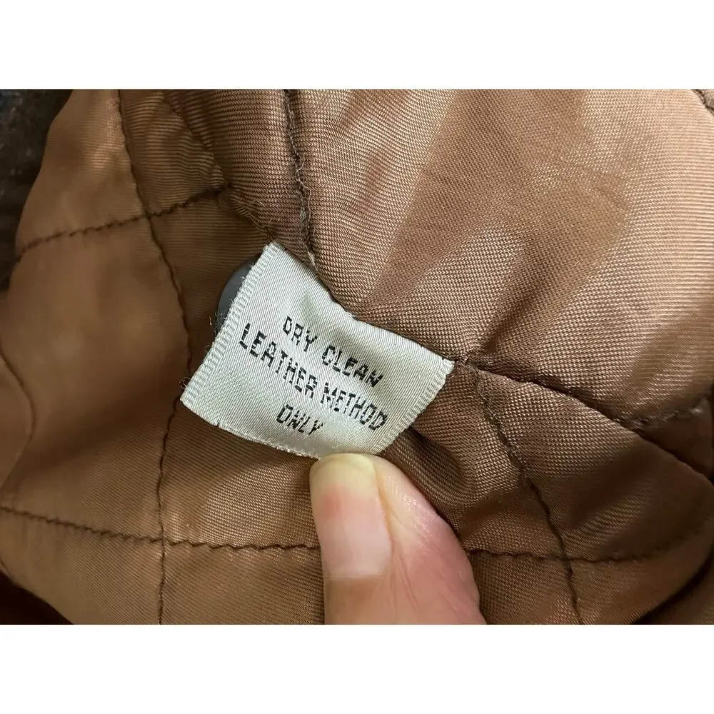 J CREW VGT 90's Suede Leather Jacket Lined Coat Button Down Wool Lining Brown XL